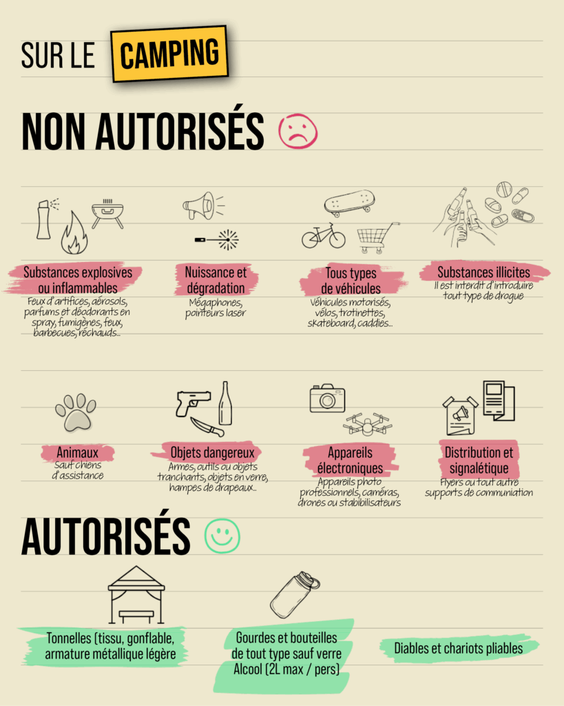 Les objets non autorisés sur le camping du Freemusic